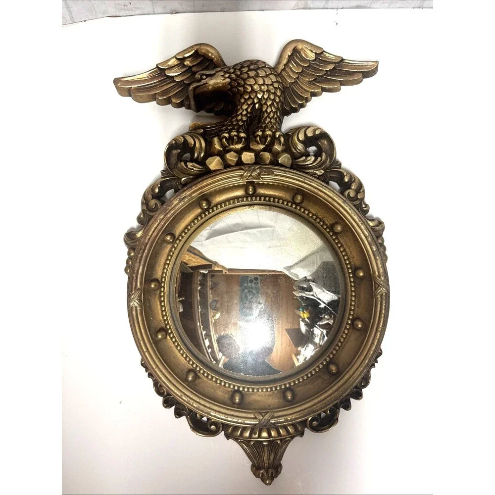 Vintage Large 16.5 X 10 SYROCO 1960 Wall CONVEX Mirror Federal EAGLE 4010 Gold